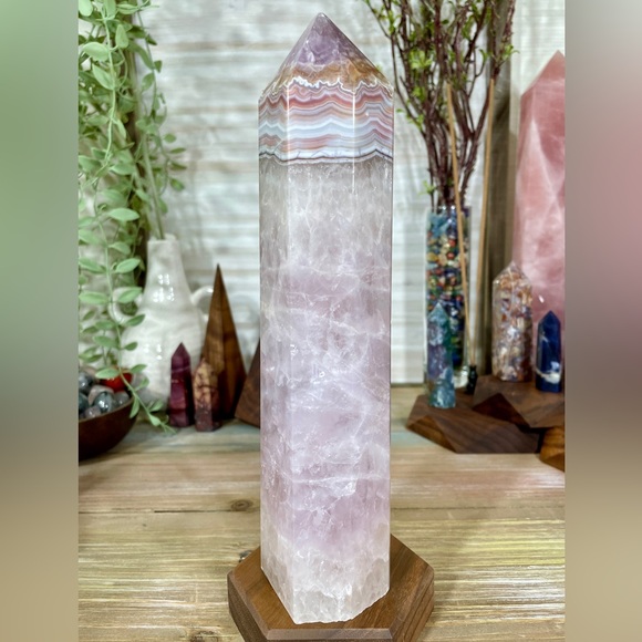 1047 Blue Agate with Purple Amethyst Crystal Tower - Large 8-1/2 Inches Tall - Picture 4 of 14